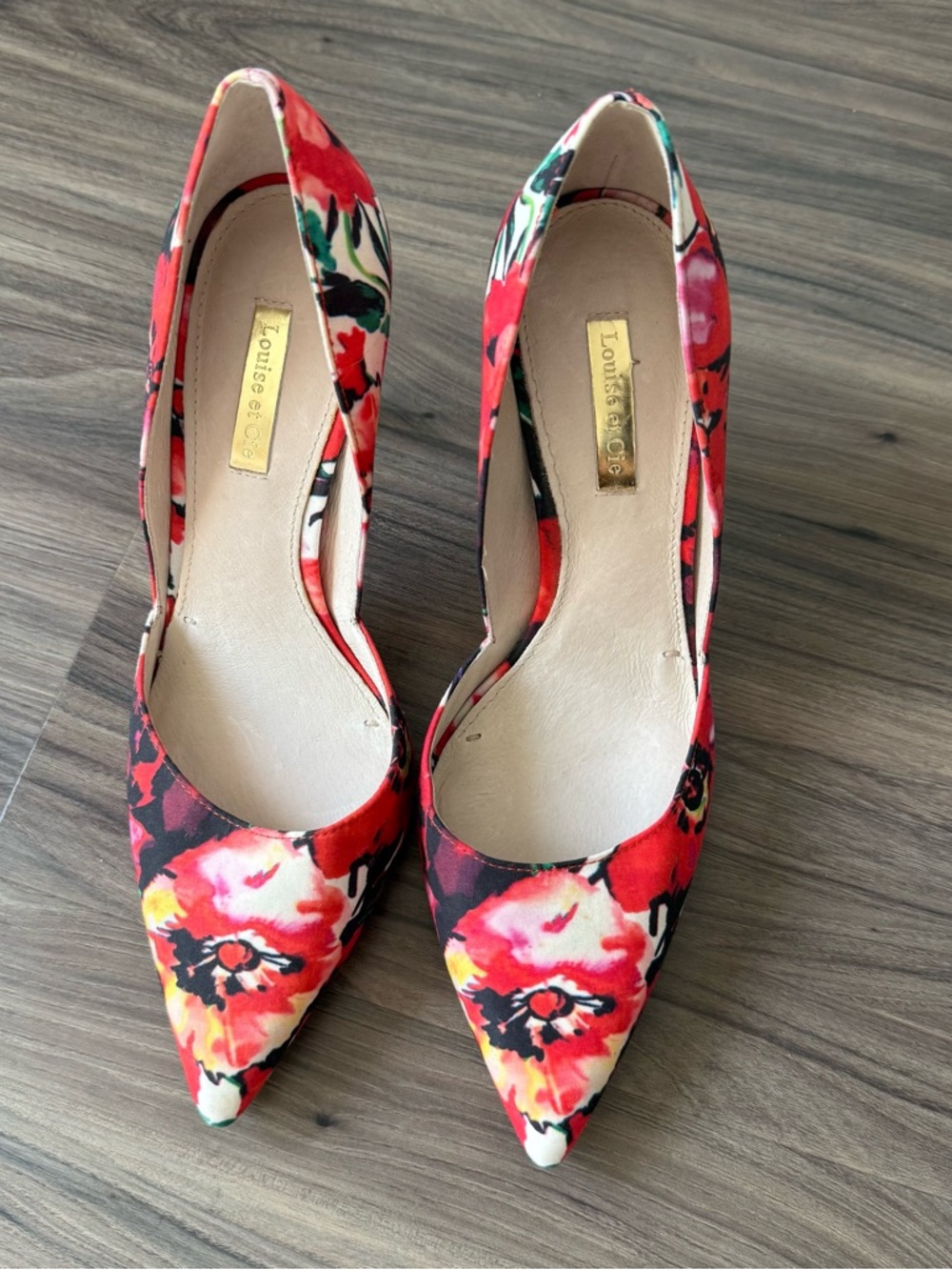 Louise et Cie Red Floral Pointed-Toe Pumps with Green Accents